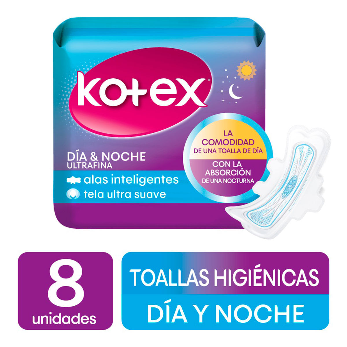 Toalla Higiénica Kotex Dia-Noche Uf Tela X8