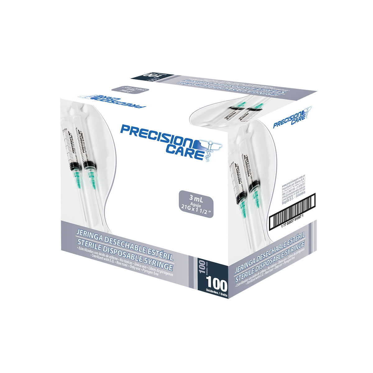 Jeringa Desechable 3ml Con Aguja 21gx1 1/2 Pulgadas