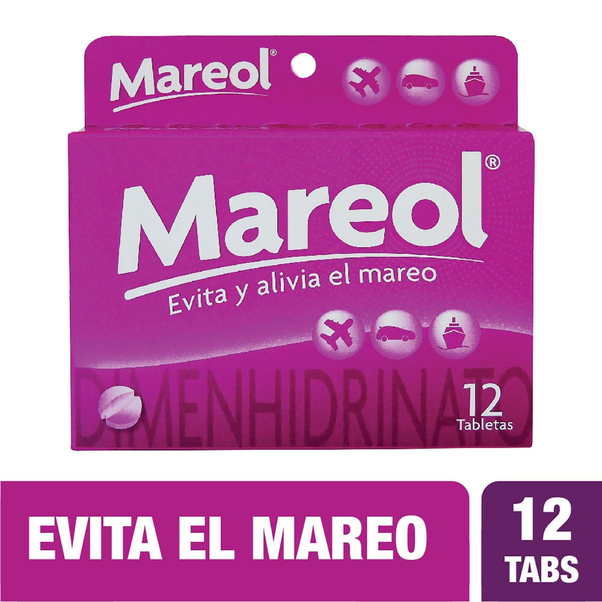 Mareol Evita y Alivia El Mareo Con Dimenhidrinato 12 Tabs