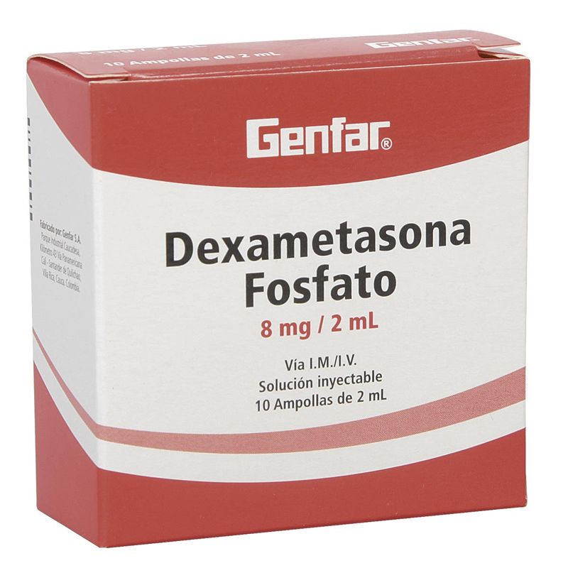 Dexametasona Fosfato 8 Mg/2 Ml Solución Inyectable Caja X 10 Ampollas