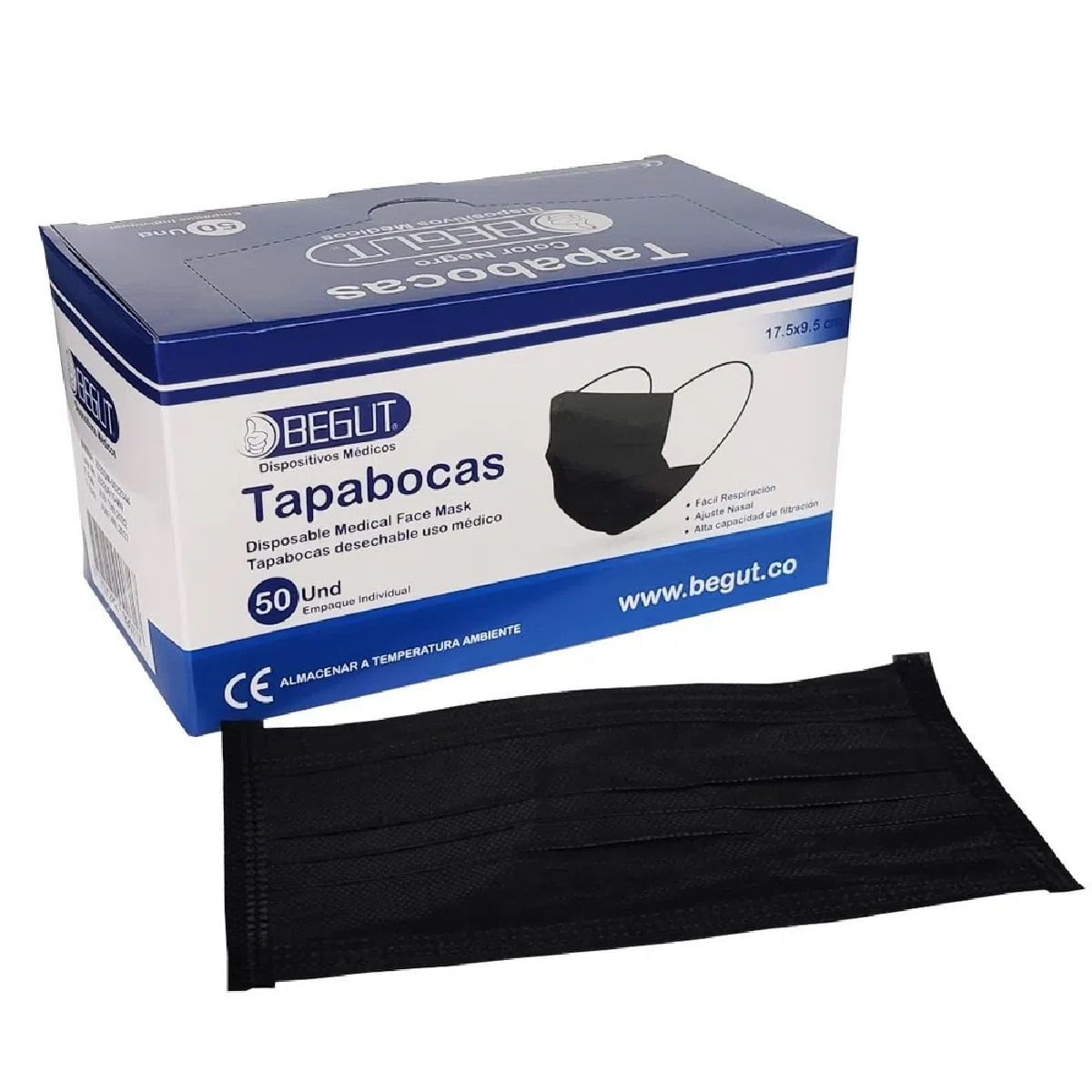 Tapabocas Color Negro Empaque Individual Begut