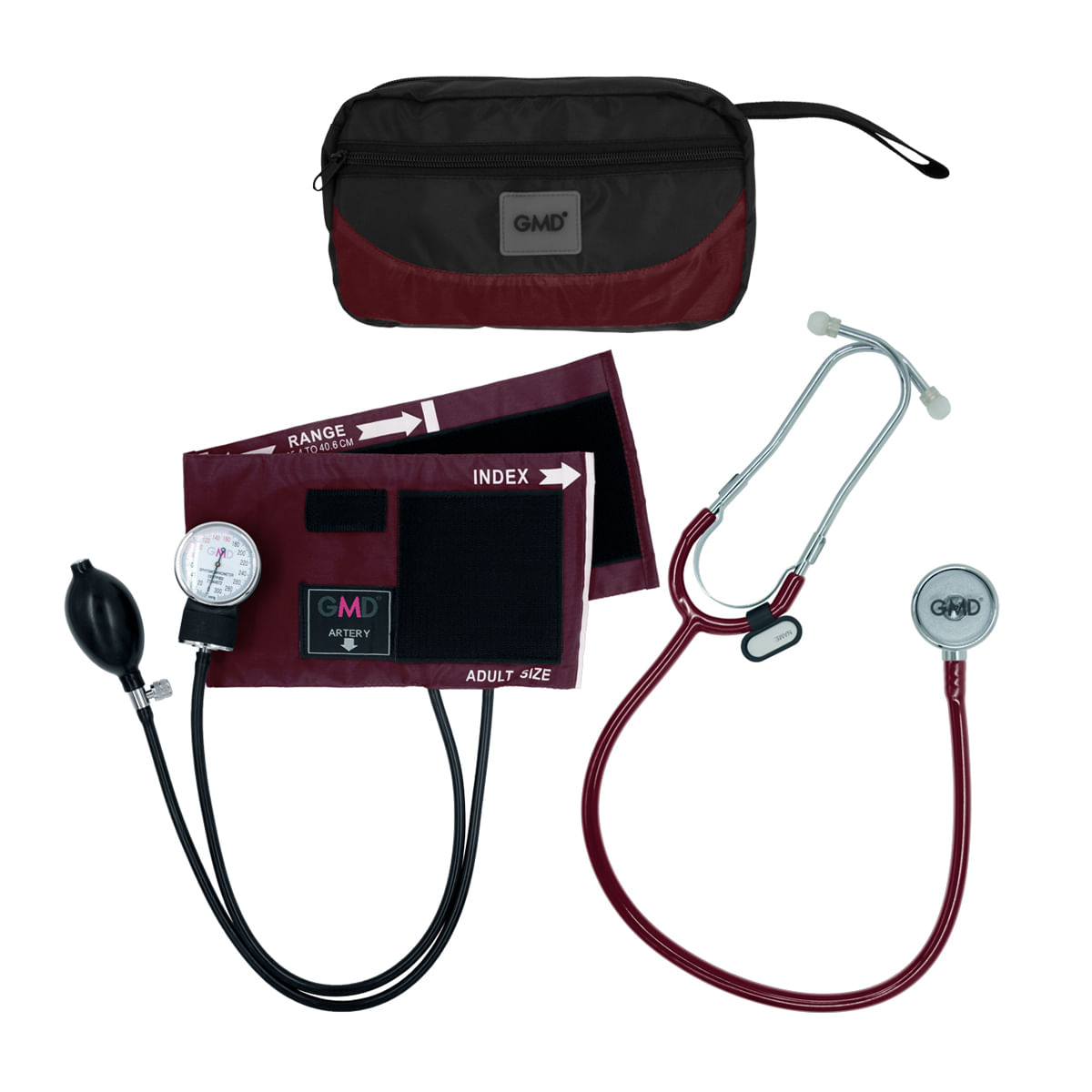 Kit Fusion Tensiómetro Y Fonendoscopio Color Base Negro Y Vinotinto