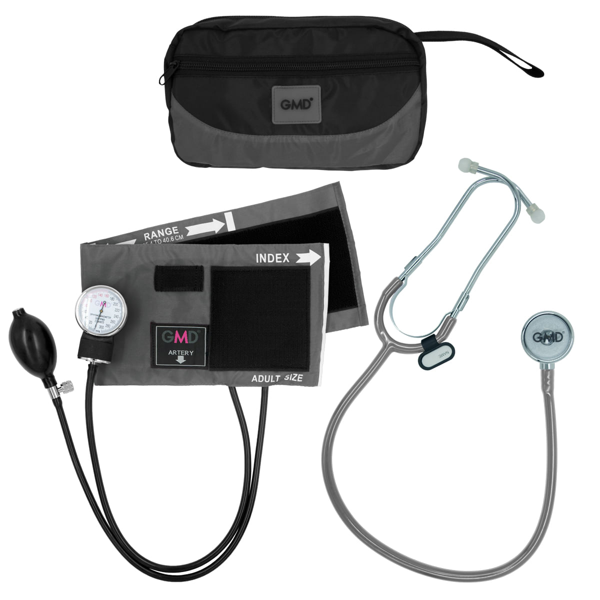 Kit Fusion Tensiómetro Y Fonendoscopio Color Base Negro Y Gris