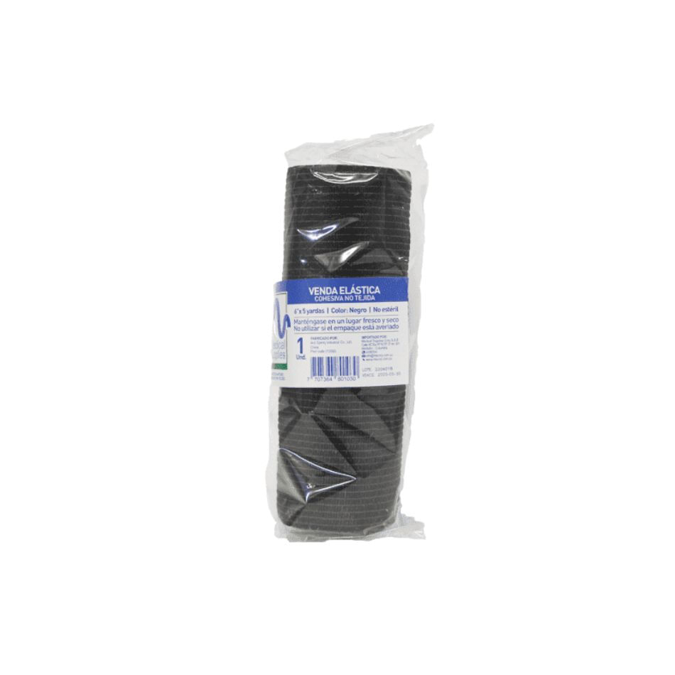 Venda Elastica Cohesiva 6"x5 Yardas Negro Medical Supplies