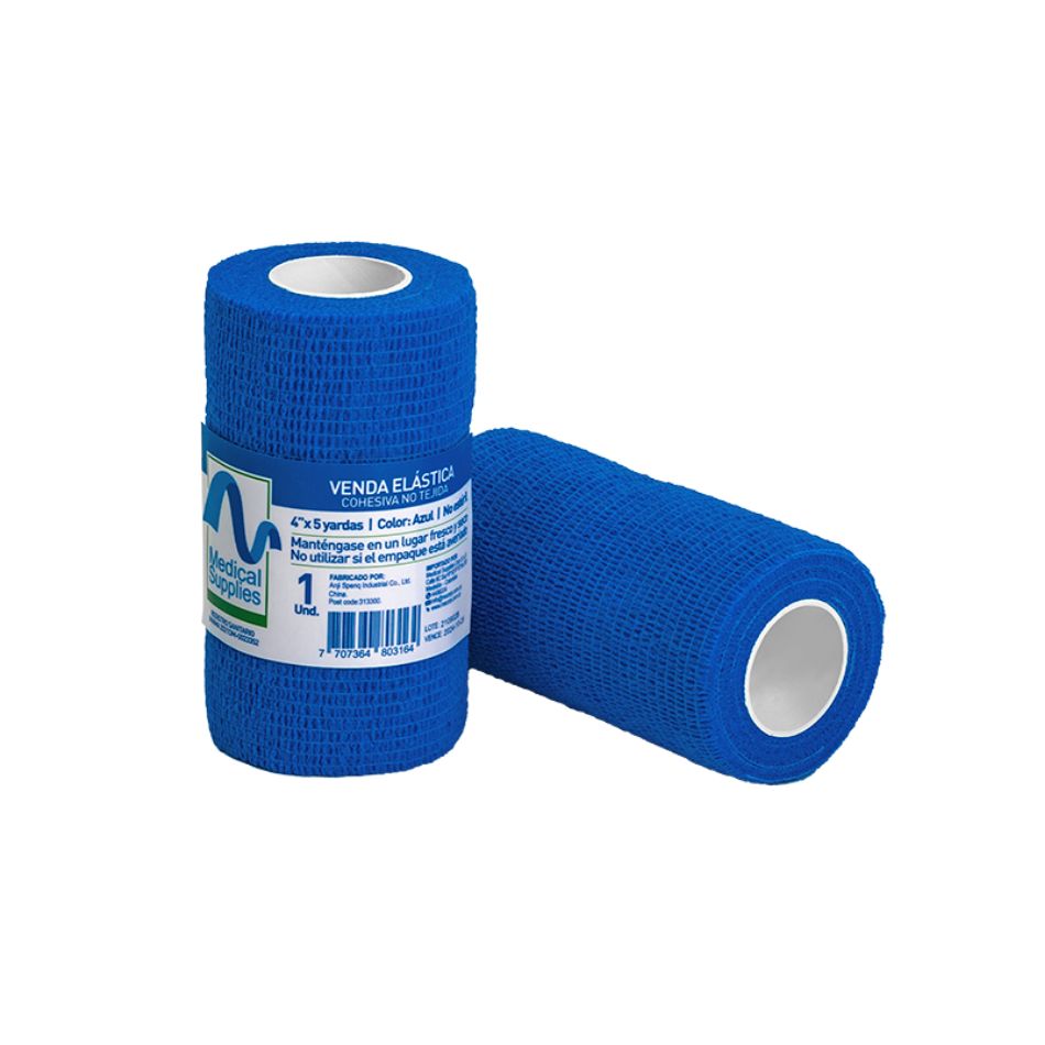 Venda Elastica Cohesiva 4"x5 Yardas Color azul Medical Supplies
