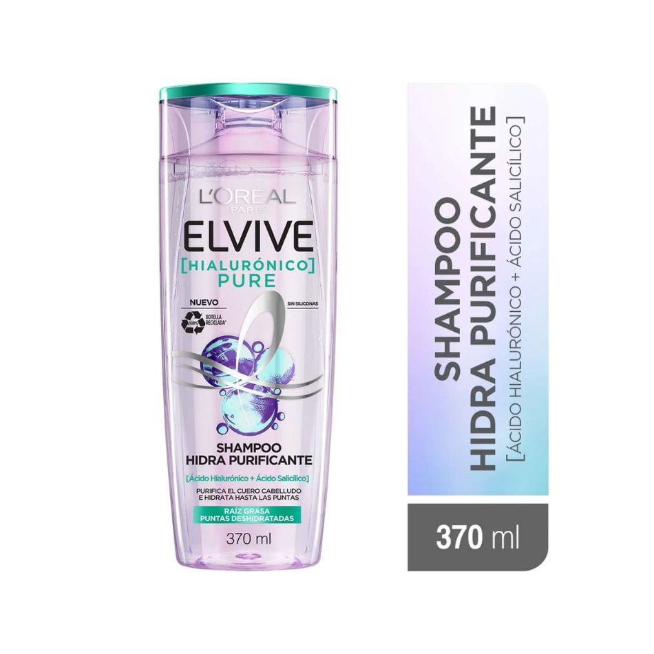 Shampoo Elvive Pure con Ácido Hialurónico + Ácido Salicílico, Sin