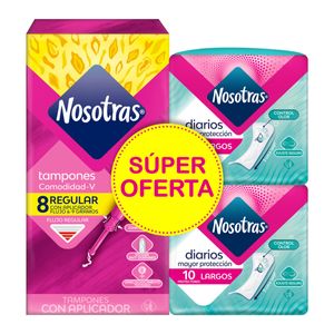 Oferta Tampón Nosotras Aplicador Regular x 8 + 2 Protectores Largos x 10