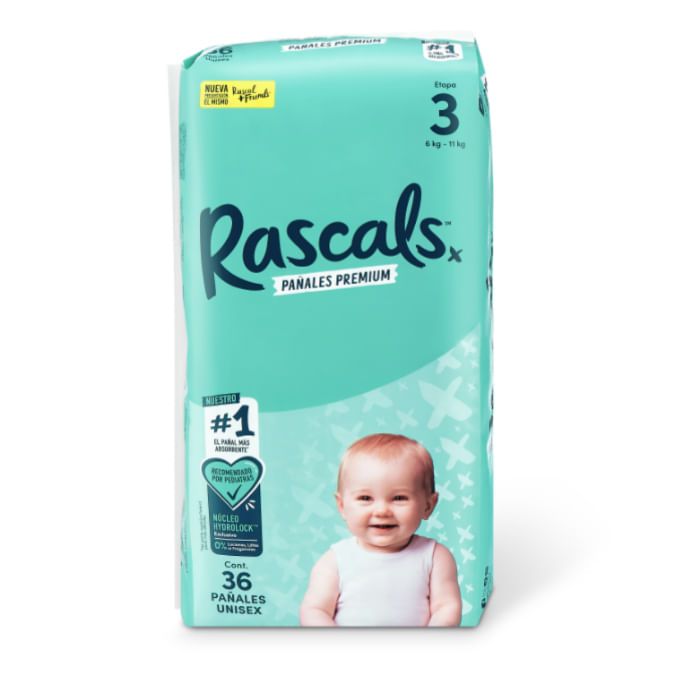 Pañales Rascals Baby Talla-3 Bebé de 6 a 11 kg por 36 unds