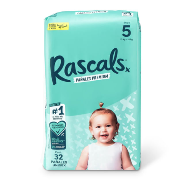 Pañales Rascals Baby Talla 5 Bebé De 13 A 18 Kg X 32 Unds