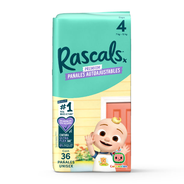 Pañales Rascals Cocomelon Pants T4 Bebé 7-12 Kg X 36 Unds