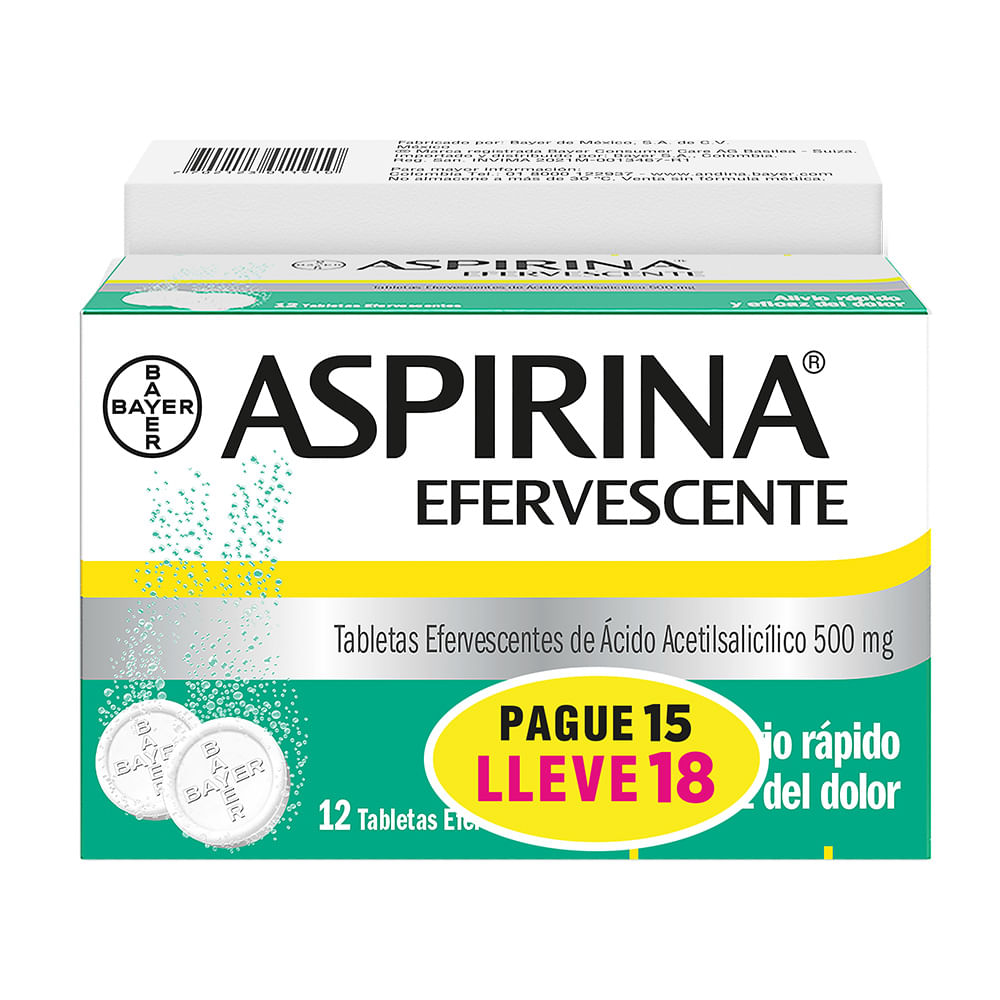 Oferta Aspirina Efervescente 500mg Pague:15 Lleve:18